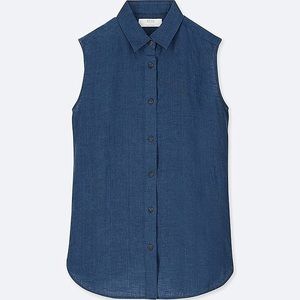 Navy Linen sleeveless button down. New (no tag).